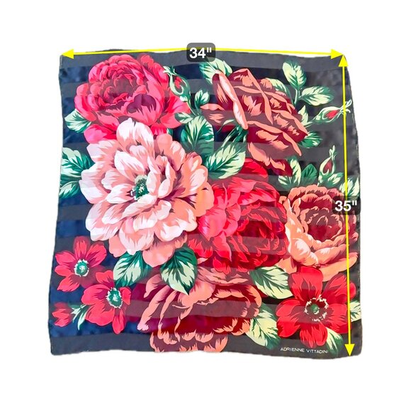 Adrienne Vittadini Vintage Silk Scarf Moody Garden Florals 80s Designer Stmt - Picture 5 of 6
